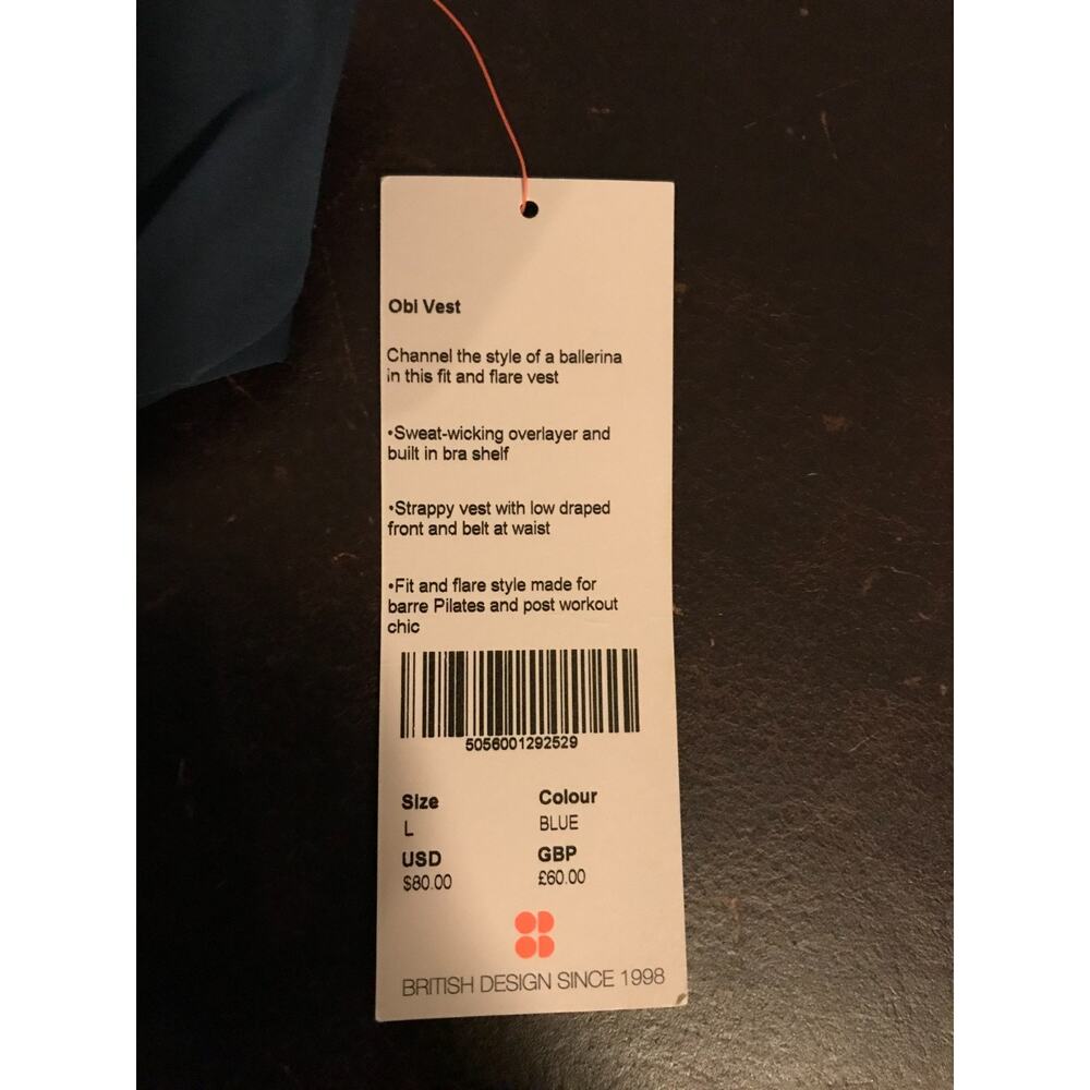 Sweaty Betty Obi Vest Large Blue Wrap Tank Built In Bra Athleisure Top - Picture 9 of 9